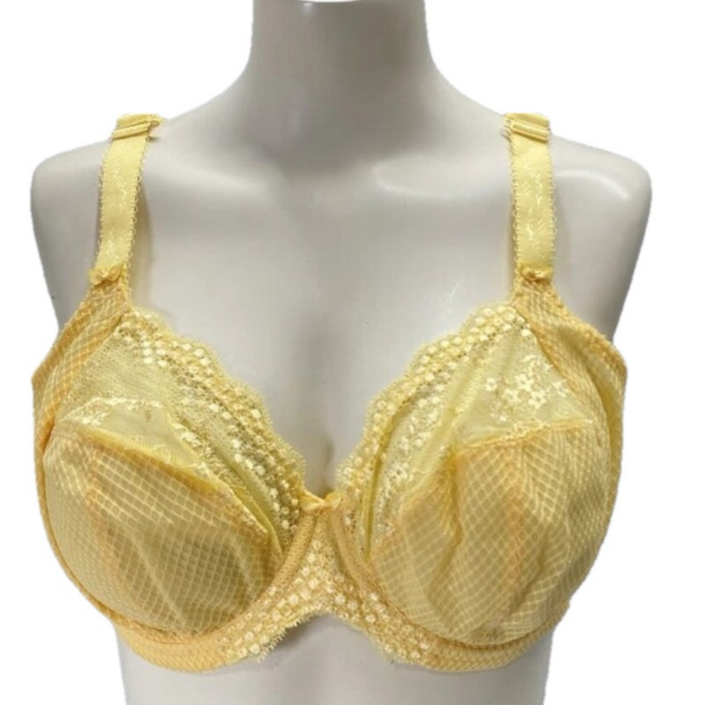 NEW ELOMI Women’s Charley Underwire Plunge Bra 38DDD Lemon Fizz Yellow Unlined